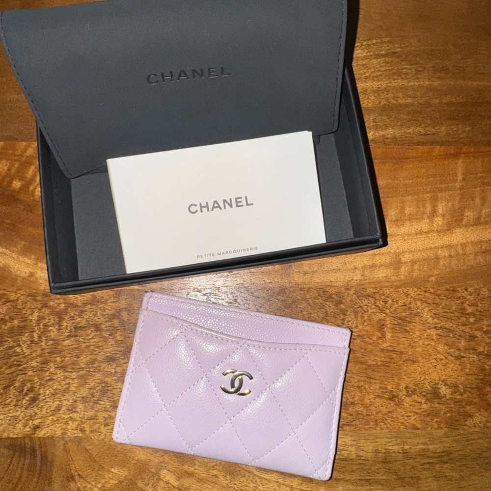 CHANEL Lavender Caviar Leather Quilted Card Holder